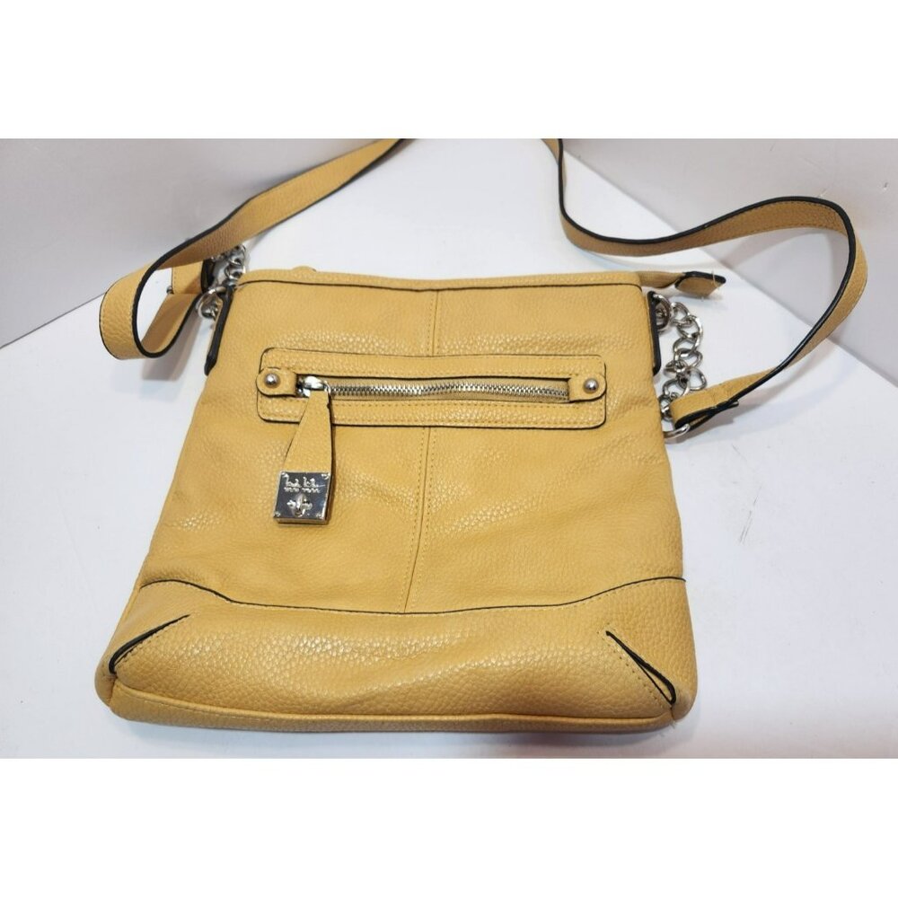 Nicole Miller Faux Leather Yellow Crossbody Purse with Strap
